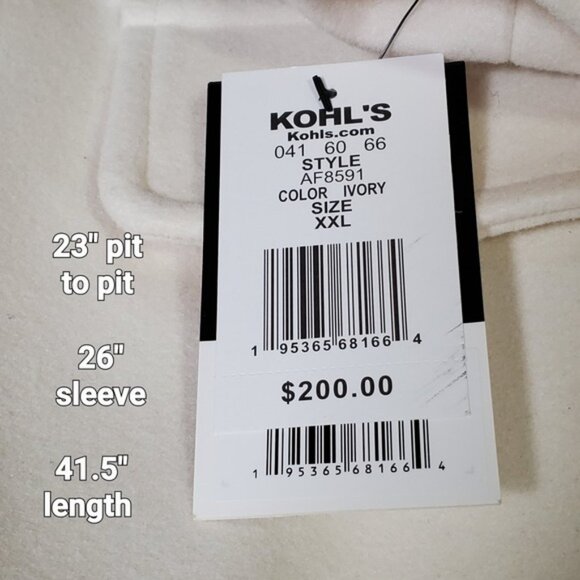 Nine West Ivory Faux Fur Collar Winter Overcoat NWT Size 2XL $200 Mid Thigh - Picture 5 of 7